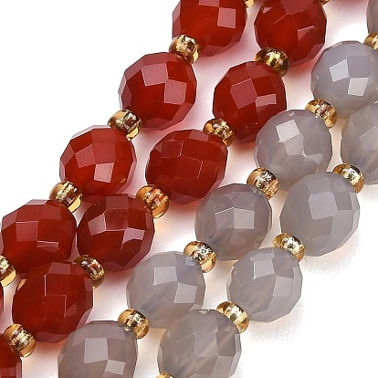 Natural Agate Beads Strands, Round, Faceted, with Seed Beads