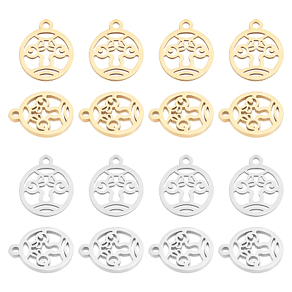 16Pcs 2 Colors Ion Plating(IP) 201 Stainless Steel Charms, Cut, Flat Round with Face
