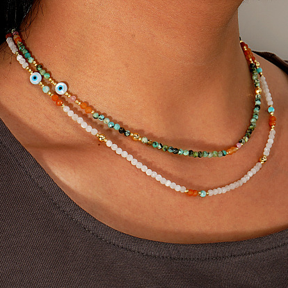 Летние натуральные ракушки ecil eye и ограненные круглые натуральные драгоценные камни бусины ожерелья для женщин, золотые