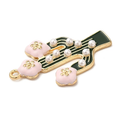 Golden Plated Alloy Enamel Pendants, with Plastic Imitation Pearl, Cactus Charms