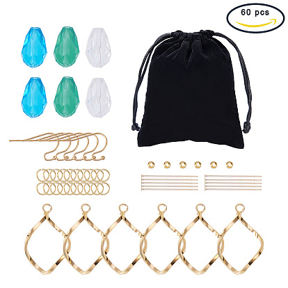 SUNNYCLUE DIY Earring Making, with 304 Stainless Steel Earring Hooks, Iron Jump Ring, Brass Hollow Pendant, Brass Tiny Bead Cones and Glass Beads