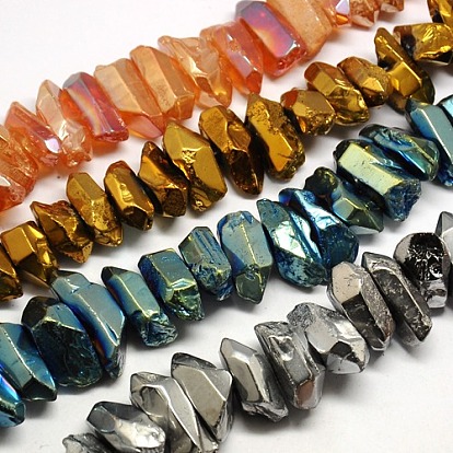Natural Electroplated Quartz Crystal Beads Strands, Nuggets, 15~30x10~14x10~13mm, Hole: 1mm, about 35~42pcs/strand, 15.7 inch