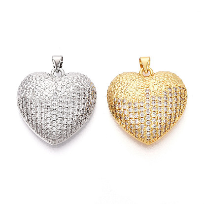 Латунные микропаве прозрачные подвески с фианитом, без кадмия и без свинца, сердце