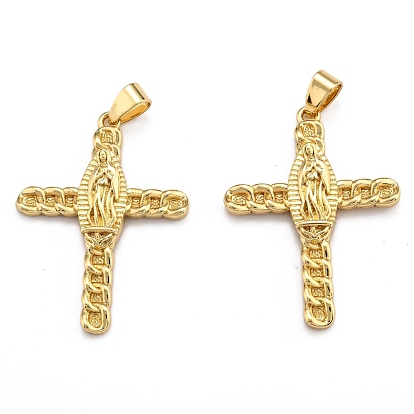 Brass Micro Pave Clear Cubic Zirconia Pendants, Long-Lasting Plated, Cross
