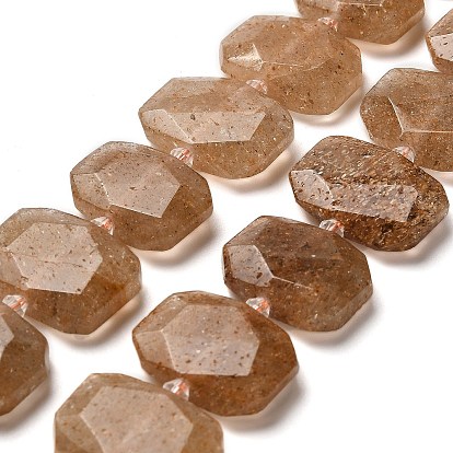 Нити бусин из натурального золотого клубничного кварца, со стеклянными бусинами, граненые, прямоугольные