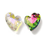 Electroplate Glass Pendants, Back Plated, Faceted, Heart Charms