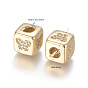 Brass Micro Pave Cubic Zirconia Beads, Long-Lasting Plated, Cube with Pattern