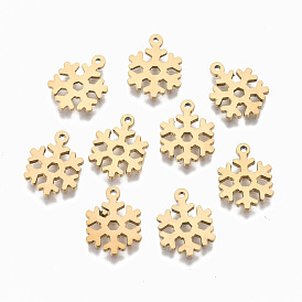 304 Stainless Steel Charms, Laser Cut, Snowflake, for Christmas