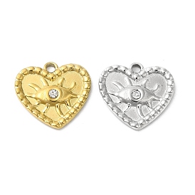 304 Stainless Steel Pendants, with Crystal Rhinestone, Heart with Eye Charms