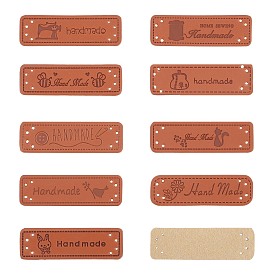 Gorgecraft PU Leather Labels, Handmade Embossed Tag, with Holes, for DIY Jeans, Bags, Shoes, Hat Accessories, Rectangle with Word Handmade, Mixed Pattern