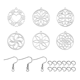 Kits de fabrication de boucles d'oreilles bricolage unicraftale, avec 201 inoxydable pendentifs en acier, 304 boucles d'oreilles en acier inoxydable et anneaux ouverts