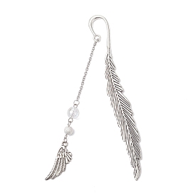 Закладки из сплава в тибетском стиле с перьями и крыльями, с потрескивающими кварцевыми бусинами