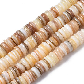 Cuentas de concha de perla natural hebras, Disco redondo plano, perlas heishi