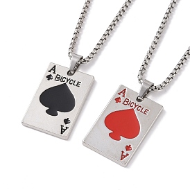 201 Stainless Steel Chain, Zinc Alloy Pendant and Enamel Necklaces, Playing Card