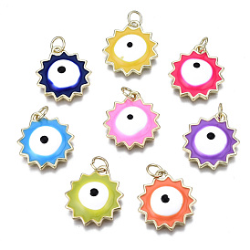 Colgantes de esmalte de bronce, con anillo de salto, sin cadmio y níque y plomo, sol con mal de ojo, real 16 k chapado en oro