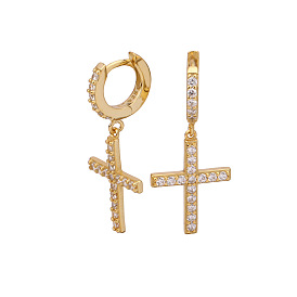925 Sterling Silver Cross Micro-Inlaid Earrings with Zircon, Fashionable and Elegant Women's Ear Jewelry