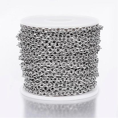 Ion Plating(IP) 304 Stainless Steel Cable Chains, Diamond Cut Chains, Unwelded, Faceted, with Spool, Oval