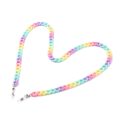 Eyeglasses Chains, Neck Strap for Eyeglasses, with Opaque Acrylic Curb Chains and Rubber Loop Ends, Stainless Steel Color