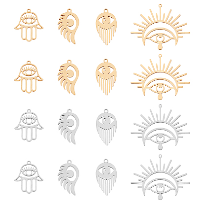 16Pcs 8 Style 201 Stainless Steel Pendants, Laser Cut, Eye