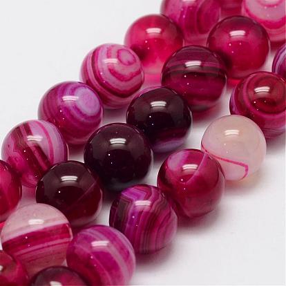Natural Striped Agate/Banded Agate Bead Strands, Round, Dyed & Heated, Grade A