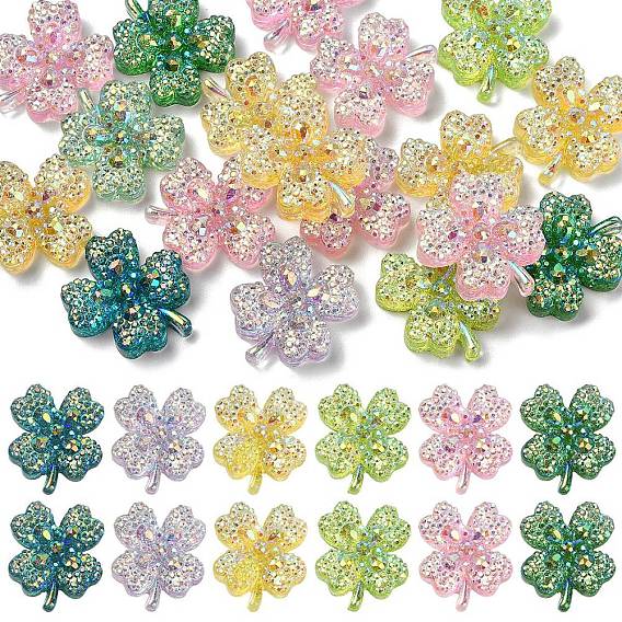 20шт. прозрачные смоляные кабошоны, клевер, с блестка