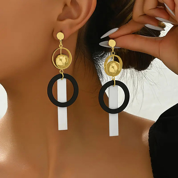 Кольцо с прямоугольными висячими серьгами-гвоздиками из сплава ccb из пластика