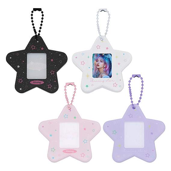 4шт. 4 цвета акриловая блестящая пудра фотокарточка чехол подвеска украшение, с шаровыми цепей, звезда