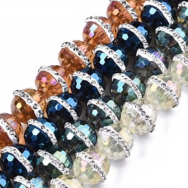 Electroplate Glass Beads, AB Color Plated, with Crystal Rhinestone, Faceted Round