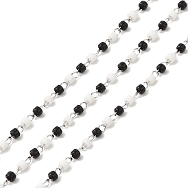 Glass Seed Column Beaded Chains, with 304 Stainless Steel Cable Chains, Soldered, with Spool