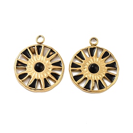 Ионное покрытие (IP) 316 подвески из нержавеющей стали с черной эмалью, Плоские круглые подвески из натурального черного оникса (окрашенные и нагретые), реальный 18 k позолоченный