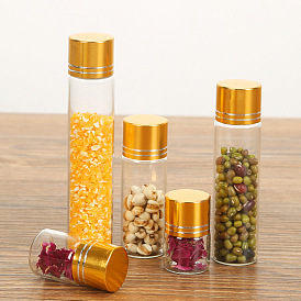 Glass Bead Containers with Gold Color Screw Top Lid, Column Dispensing Bottles