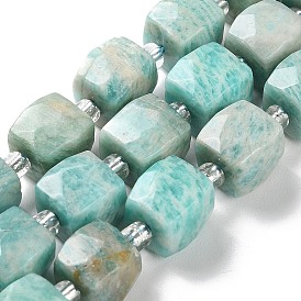 Natural Amazonite Beads Strands, with Seed Beads, Cube, Faceted