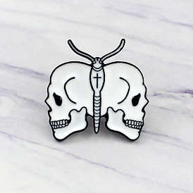 Stylish White Skull and Butterfly Brooch for Denim Jackets - Fashionable Accessory