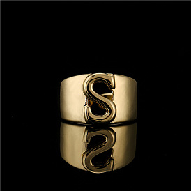 Adjustable 18K Gold Plated Copper Ring with Shiny Letters - Fashionable and Stylish