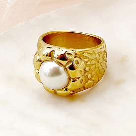 304 Кольца из нержавеющей стали с имитацией жемчуга, цветок