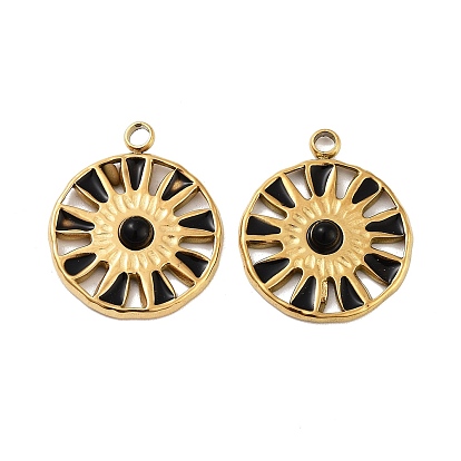 Ионное покрытие (IP) 316 подвески из нержавеющей стали с черной эмалью, Плоские круглые подвески из натурального черного оникса (окрашенные и нагретые), реальный 18 k позолоченный