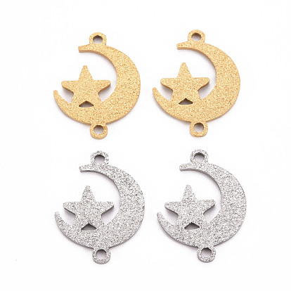 201 Stainless Steel Link Connectors, Textured, Laser Cut, Star with Moon
