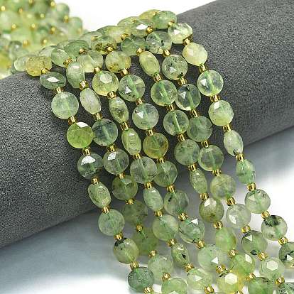 Природные пренит нитей бисера, граненый шестиугольный разрез, плоско-круглые, с бисером