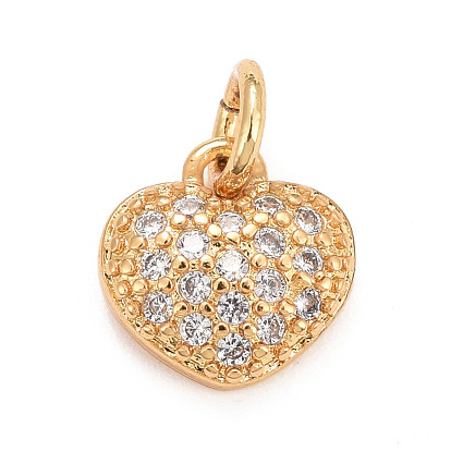 Eco-Friendly Brass Micro Pave Clear Cubic Zirconia Pendants, with Jump Ring, Long-Lasting Plated, Lead Free & Cadmium Free, Heart