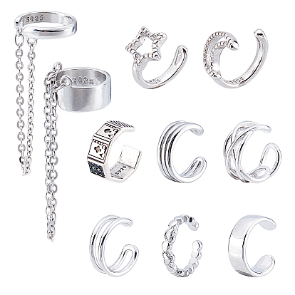 2пары 2стили 925серьги-манжеты из стерлингового серебра, с 3серьгами-манжетами и 1набором серег-манжетов