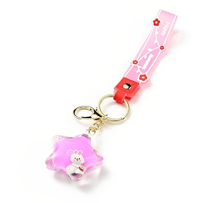 Star & Drink & Bear Acrylic Pendant Keychain, with Light Gold Tone Alloy Lobster Claw Clasps, Iron Key Ring and PVC Plastic Tape