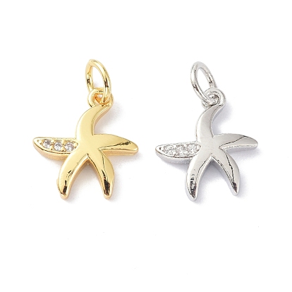 Brass Micro Pave Cubic Zirconia Charms, with Jump Ring, Long-Lasting Plated, Lead Free & Cadmium Free, Starfish