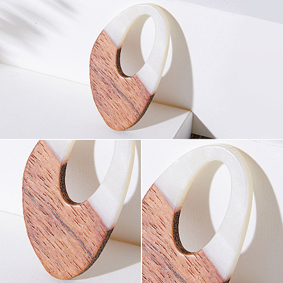 Transparent Resin & Opaque Resin & Walnut Wood Pendants, Mixed Style, Teardrop