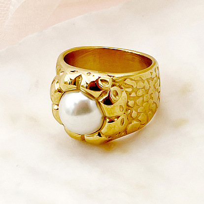 304 Кольца из нержавеющей стали с имитацией жемчуга, цветок