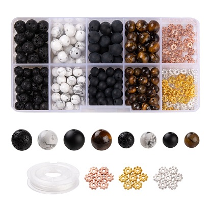 DIY Bracelet Making Kits, Including Natural Gemstone Round Beads, Alloy Daisy Spacer Beads, Beading Elastic Thread