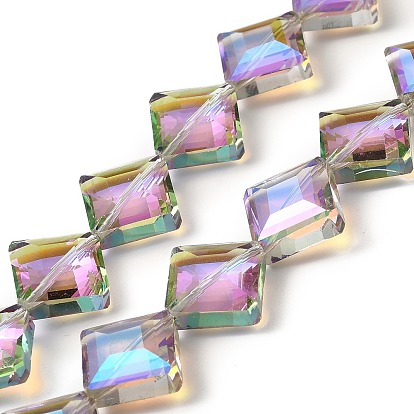 Transparent Electroplate Glass Beads Strands, Faceted, Half Plated, Rhombus
