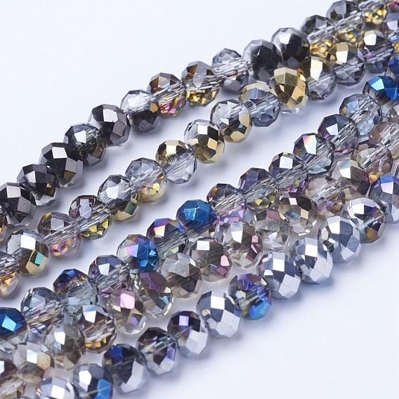 Electroplate Transparent Glass Beads Strands, Half Plated, Faceted, Rondelle