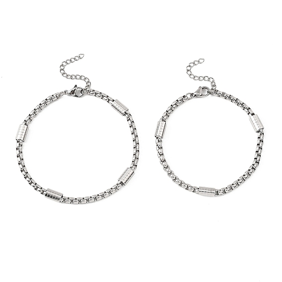 2Pcs 2 Styles Tarnish Resistant 304 Stainless Steel Box Chains Bracelets for Couples