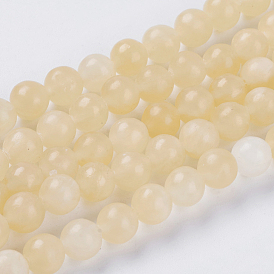 Natural Topaz Jade Beads Strands, Dyed, Round, Yellow