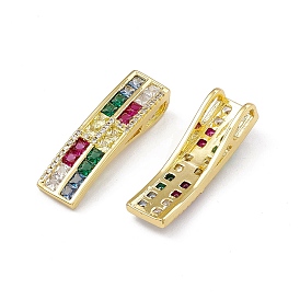 Rack Plating Brass Micro Pave Colorful Cubic Zirconia Pendants, Cadmium Free & Lead Free, Long-Lasting Plated, Curved Rectangle Charm
